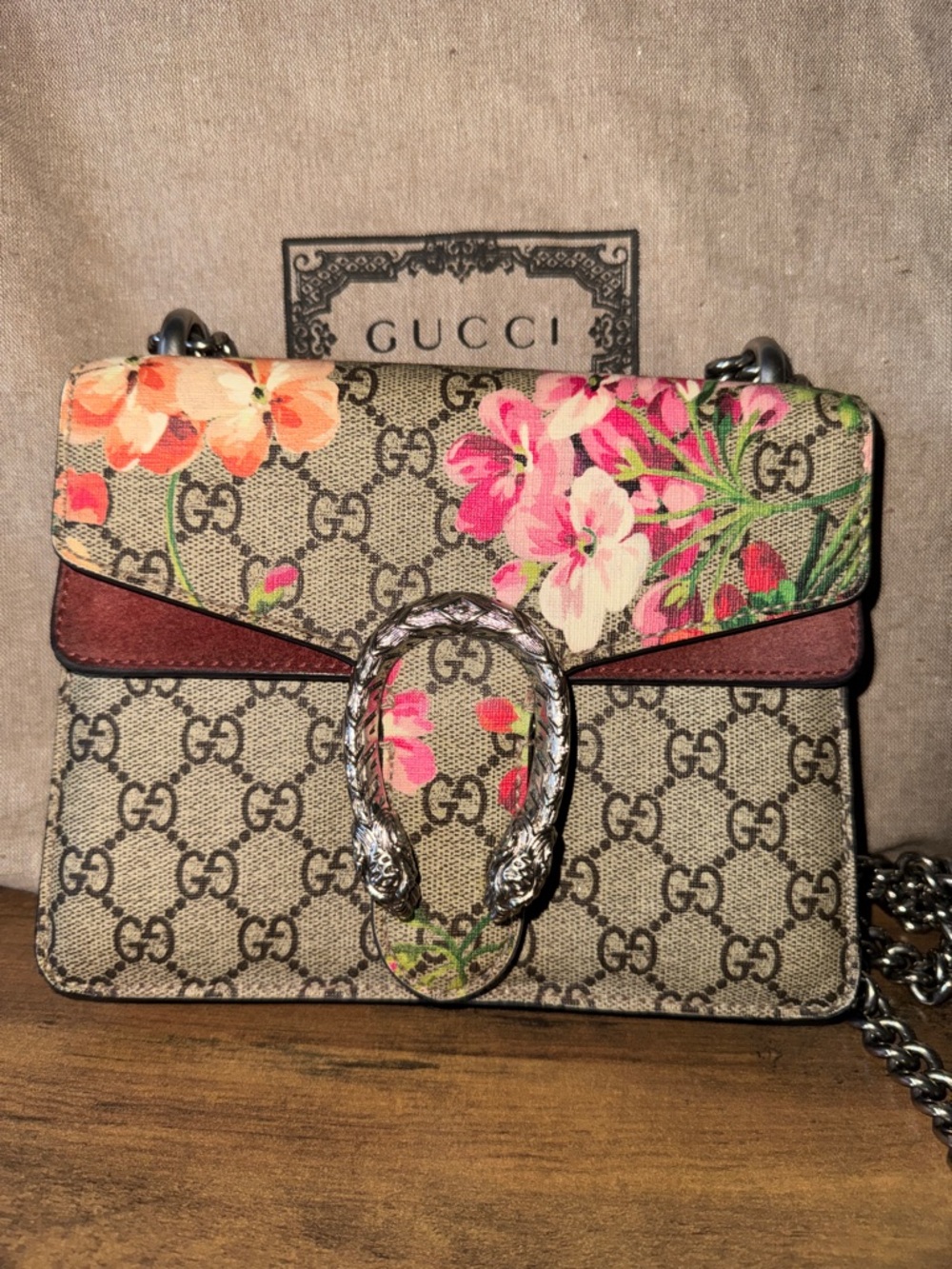 Gucci Beige GG Blooms Crossbody with Pink Floral Accents